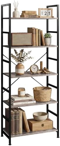 5 Tier Bookshelf, Free Standing Bookcase with Open Storage Shelves