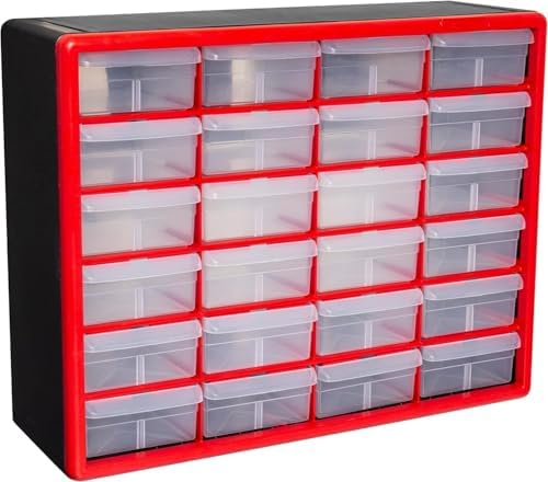 Akro-Mils 24-Drawer Plastic Storage Cabinet, 20"W x 6"D x 16"H, Red