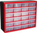 Akro-Mils 24-Drawer Plastic Storage Cabinet, 20"W x 6"D x 16"H, Red