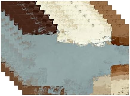 Batmerry Grey and Beige Art Painting Linen Placemats Set of 6, Brushstrokes Abstract Brush Painting Washable Table Mats for Kitchen Table Thickened Heat Insulation Dining Set Indoor Outdoor 12X18 in