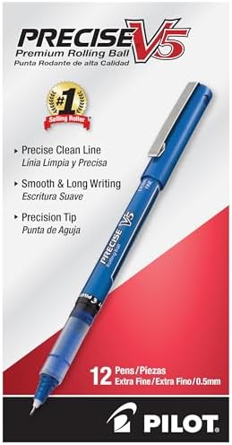 PILOT Precise V5 Rollerball Pens,Extra Fine Point 0.5 mm Blue Pens,Blue - Ideal for School,Journaling & Office Writing,(Pack of 24)