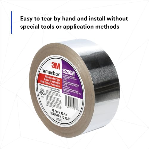 3M Venture Tape Aluminum Foil Tape 3520CW, Silver, 48 mm x 45.7 m, 3.7 mil