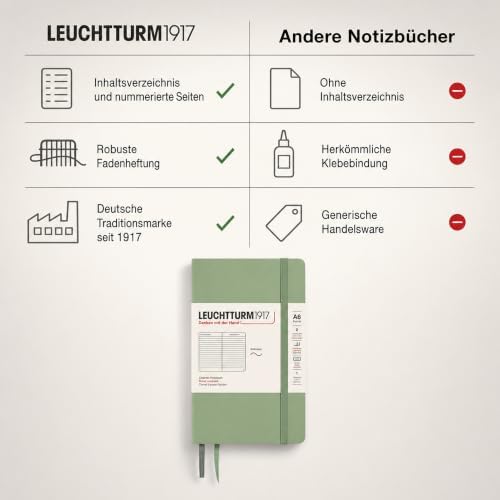 LEUCHTTURM1917 - Notebook Softcover Pocket A6-123 Numbered Pages for Writing and Journaling (Ruled, Sage)