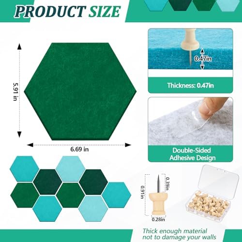 6.7 x 5.9 in 16 Pcs Hexagon Cork Board Tiles, Felt Pin Boards, Turquoise