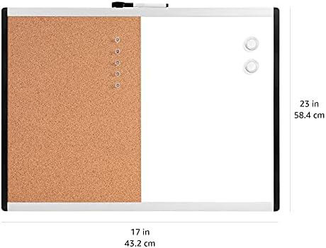 Amazon Basics Magnetic Dry Erase Whiteboard & Cork Board Combo, Double-Sided, Lightweight, Easy to Install, Plastic/Aluminum Frame, 17" x 23"