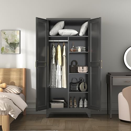 SteeLoong Armoire Wardrobe Closet,71" H Wardrobe Cabinet with Hanging Rod