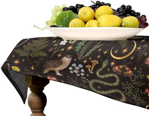 Rustic Forest Tablecloth, Fairy Tale Forest Woodland Wild Animals Moths Flowers Moon Star Table Cover for Home Kitchen Dining Table Party Camping Decor 55x75in