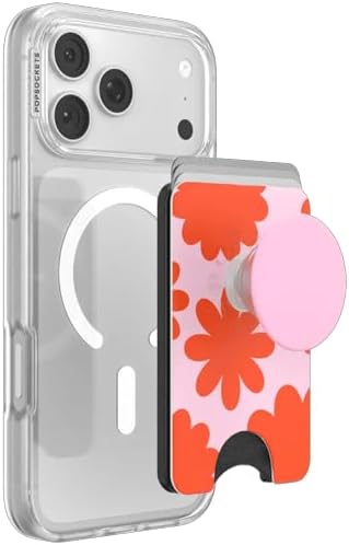 PopSockets Phone Wallet for MagSafe, Phone Card Holder with Grip, Flower - Mirror Floating Florals