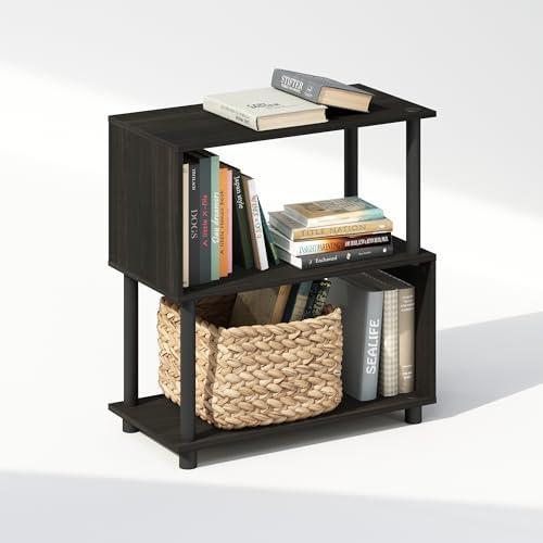 Furinno Reed 3-Tier Geometric Book Shelf with Open Shelf, Espresso
