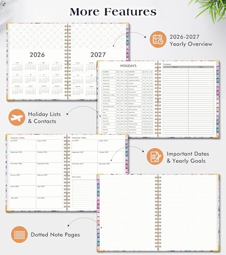 Academic Planner 2026-2027, 18 Months Weekly and Monthly Hardcover Planner, July 2026 - December 2027, 8.5" x 11" A4 Large Daily Calendar Planner Book with Tabs, Spiral College School Agenda Organizer for Student Teacher, Floral Purple