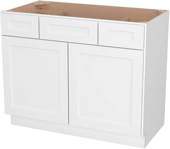 Furinno Shaker 2-Drawer Bath Vanity Cabinet Without Top, 2-Door, White | 21 D x 42 W x 34.5 H, Adjustable Hinges, Soft-Close Shaker-Style Door, Ready to Assemble, Plywood, for Bathroom, Washroom
