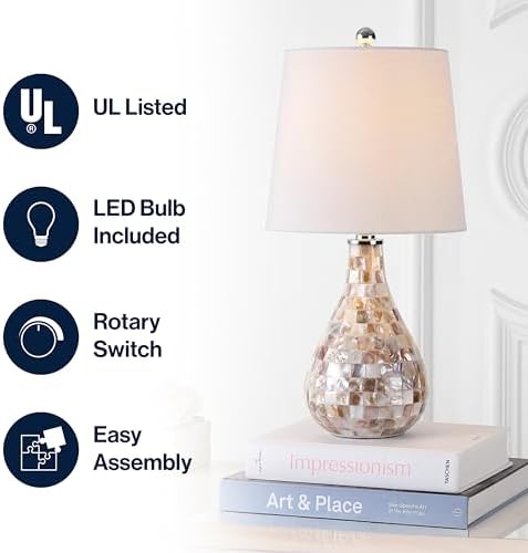 JONATHAN Y Mona Coastal Mini LED Table Lamp 20.5" Bedside, Seashell