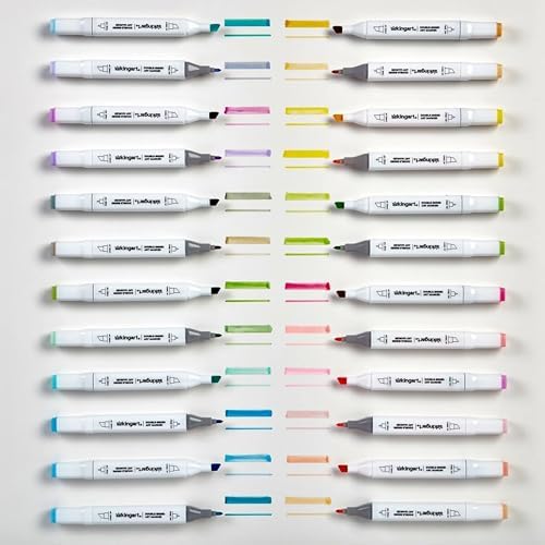 KINGART PRO Double-Ended Alcohol Ink Art Markers, 24 PASTEL Colors, Fine Point & Chisel Tips, Permanent with Superior Blendability, Includes Plastic Case, 24 Pc.