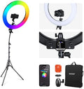 NEEWER 18 Inch RGB LED Ring Light APP Control with Tripod Stand and Phone HolderCompatible with iPhone for Selfie Makeup Lash Studio Streaming Video Recording Lighting, 42W Ringlight Dimmable,RGB18 II