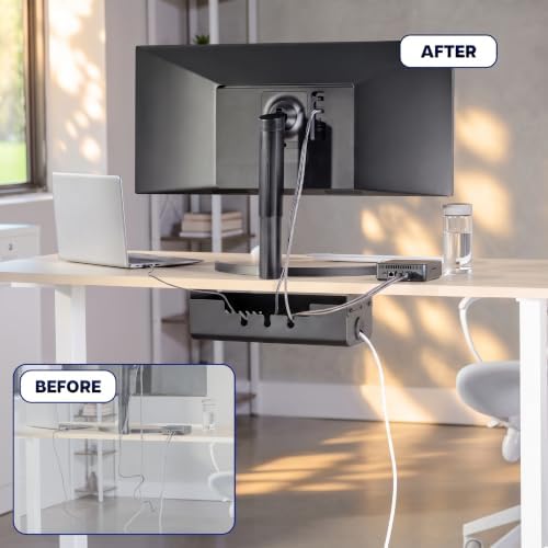 VIVO 19 inch Screw-On Under Desk Cable Management Box with Flip-Open Lid, Easy-to-Open Steel Cord and Power Strip Organizer, Cable Organizer Tray, 11lbs Capacity, Black, DESK-ACMB20-S