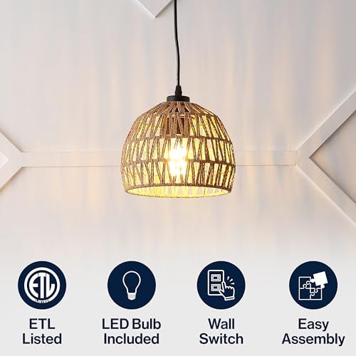 JONATHAN Y Campana 1-Light Pendant Dome Ceiling Lamp, 8.25", Brown