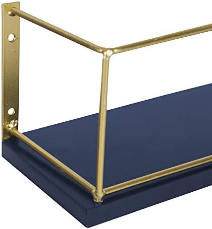 Kate and Laurel Benbrook 24 inch 2-Pack Wood and Metal Floating Wall Shelves, Blue and Gold