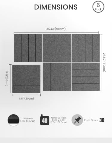 Bumusty 36" x 24" Large Cork Board Alternative, Charcoal Gray