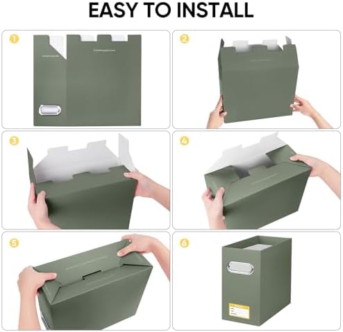 BALEINE File Organizer Box, Cardboard File Folder Organizer with Handle for Letter Size, Portable Collapsible Hanging Filing Box for Home Office Document Storage (2 Pack,Olive)