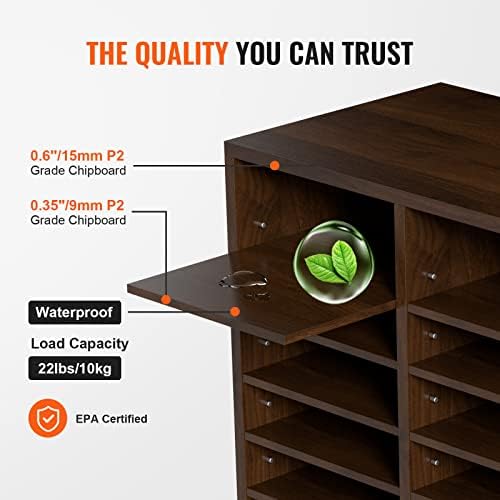 VEVOR 24 Compartments Office Mailbox, Adjustable Shelves, Wood Literature Sorter 29x12x24.4 inches – Ideal for Office, Home, Classroom, Mailrooms Organization – EPA Certified (Brown)