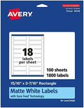 Avery® Matte White Rectangle Labels, Sure Feed® Technology, 15/16" x 3-7/16", 1,800 Matte White Printable Labels