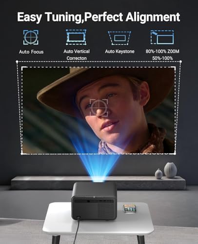 【Native 1080P & Auto Focus】Mini Projector with WiFi and Bluetooth, 800Ansi Brightness, Support 4K HD, Portable Movie Projector, Auto Keystone Correction, Compatible with Smartphone, Laptop, HDMI, USB