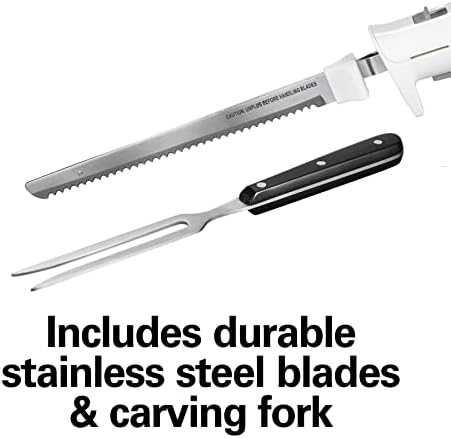 Hamilton Beach Electric Knife Set for Carving Meats, Poultry, Bread, Crafting Foam & More, Reciprocating Serrated Stainless Steel Blades, Ergonomic Design Storage Case + Fork Included, 5 Foot Cord