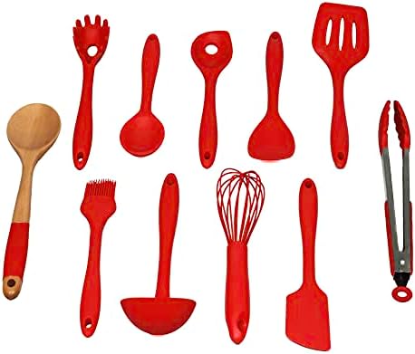Chef Craft Premium Silicone Kitchen Tool and Utensil Set, 11 Piece Set, Red