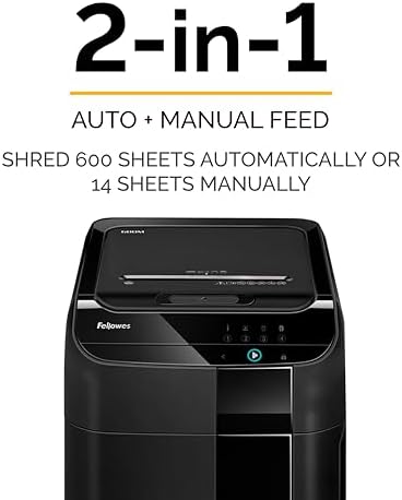 Fellowes AutoMax 600M 2-in-1 Heavy Duty Auto Feed Commercial Paper Shredder with Micro-Cut, Black