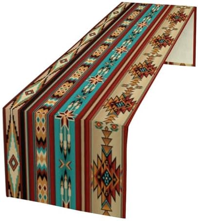 Aztec Southwest Table Runner, Ethnic Style Design Geometric Triditional Kitchen Table Runners Table Setting Decor for Garden Farmhouse Wedding Party Holiday Dinner Home, 13x36 Inch