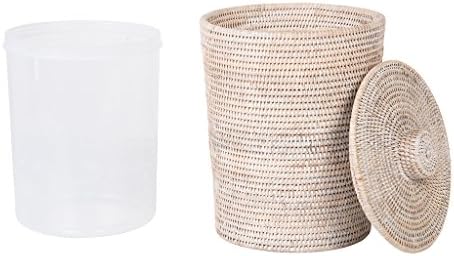 Kouboo La Jolla Rattan Waste Basket with Lid, Large White Wash Insert
