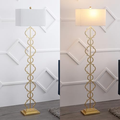 JONATHAN Y Selina Floor Lamp 64.5" Metal Ogee Trellis, Gold Painting