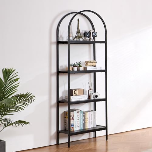 VEVOR Metal Bookshelf, 4-Tier Arched Industrial Bookshelf, Small Rustic Vintage Storage Bookcase with Open Shelves, Freestanding Display Shelving Unit Storage Rack, for Living Room, Bedroom & Office