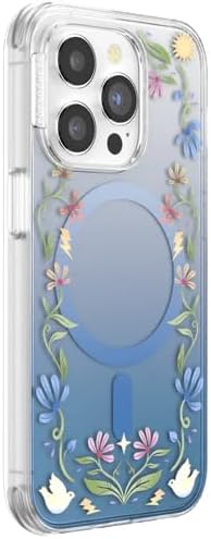 PopSockets iPhone 14 Pro Phone Case with MagSafe, Wireless Charging Compatible, Disney - Boho Wildflowers Blue