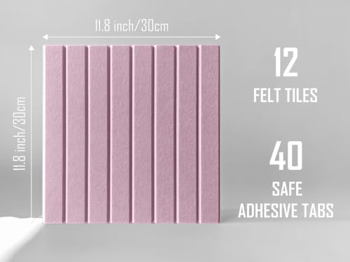 Slated Felt Bulletin Board Tiles | Cork Board Alternative for Walls | Wall Panels for Office & Home Decor | Aesthetic Pinboard & Photo Board | 12-Pack (11.8" x 11.8") with Adhesive | Sakura