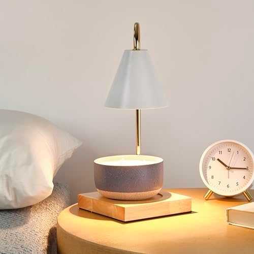 Mikasa 13.4 Inch Electric Candle Warmer with Metal Shade - White Lamp Warmer for Jar Candles, Flameless Fragrance Diffuser with 50W Halogen Bulb, Wood Base, Home Decor for Living Room and Bedroom