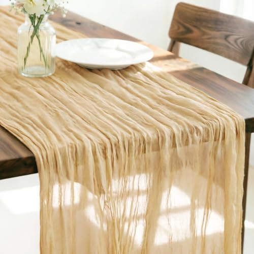Beige Cheesecloth Table Runner Fall Boho Wedding Birthday Home Decor