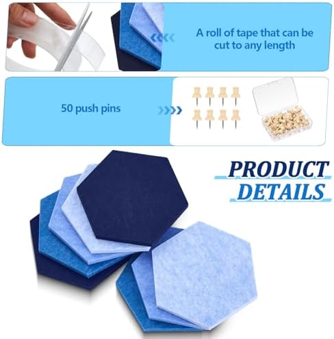 6.7 x 5.9 in 16 Pcs Hexagon Cork Board Tiles, Felt Pin Boards, Ocean
