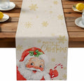 Merry Christmas Table Runner Dresser Scarf 13 x 60 Inch Red Santa Claus Leaf Winter Snowflake Linen Table Runners Non-Slip Heat Resistant Kitchen Dining Table Decor for Home Holidays Indoor Outdoor