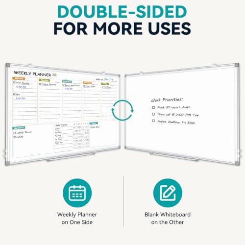 Weekly Dry Erase Calendar Whiteboard with Corkboard, 30" x 20", Silver