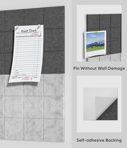 Large Cork Board for Walls 36" x 24", 6 Pack Felt Wall Tiles with Push Pins for Office Home, Pin Board Bulletin Board for Photo Pictures, Gradual Gray