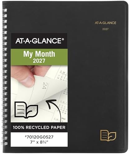 AT-A-GLANCE 2027 Planner, Monthly, 7" x 8.75", Tabbed, Unruled Daily Blocks, Recycled Black (70120G0527)