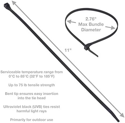Gardner Bender 46-310UVBM Nylon Doublelock Cable Tie, 11 in., 75 lb Tensile Strength, Wire Tie / Industrial / Outdoor & Household Use, Zip Tie, 1,000 Pk., UV Resistant Black