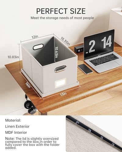 Oterri File Organizer with Lid, File Box, File Cabinet for Letter File Folder Storage, Hanging File Organizer for Office/Decor/Home,Document Organizer, 1 Pack,Beige-Box Only
