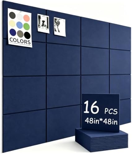 48" x 48" Cork Board Alternative, 16 Pack Felt Bulletin Board Tiles with 30 Adhesive Tabs Wall Push Pin Board for Office Classroom Bedroom Decor