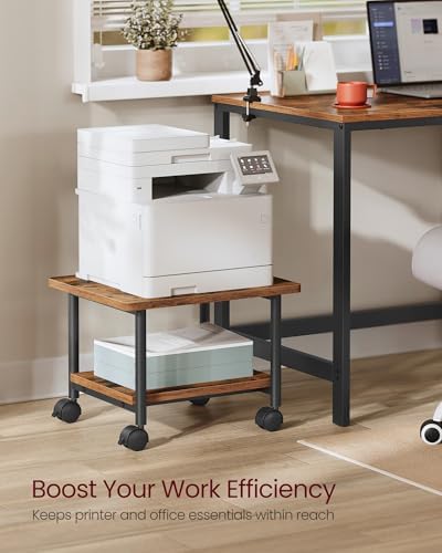 VASAGLE 2-Tier Printer Stand with Locking Wheels, Under Desk Printer Table