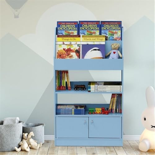 Furinno LOVA Book Shelf, Magazine Bookshelf, Bookcase with Storage Cabinet, 9.4 x 24.6 x 43.3, for Living Room, Bedroom, Home Office, Light Blue