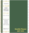 2027-2031 Monthly Planner, 5 Year Monthly Planner/Calendar 2027-2031, 60-Month Jan 2027 – Dec 2031, 9" x 11", Tabs, Double-Side Pocket, Holidays, Thick Paper - Dark Green