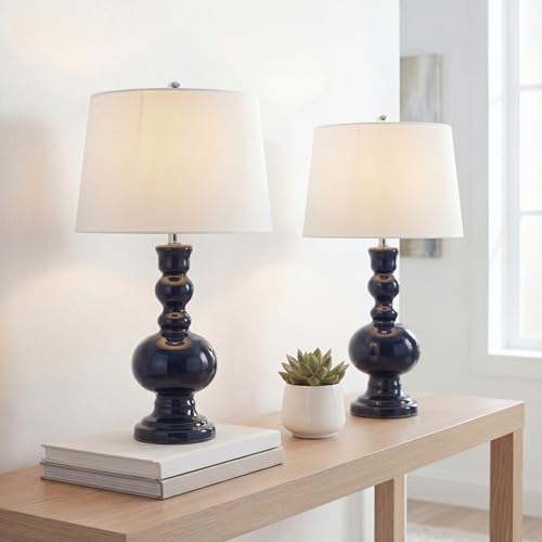 JONATHAN Y Genie 28.5" Glass Table Lamp, Navy, Set of 2