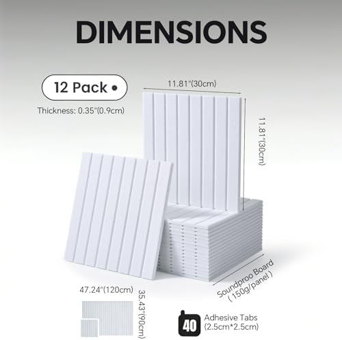 Slat Felt Wall Tiles (12 Pack) - 11.8"x11.8" Self-Adhesive Bulletin Board for Wall, Acoustic Panels for Sound Dampening, Modern Black Pin Board, Home Office Decor (30x30cm)